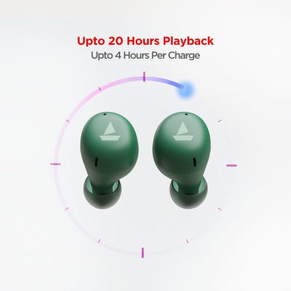 BOAT AIRDOPES 381 WITH UPTO 20 HOURS PLAYBACK AND ASAP CHARGE BLUETOOTH HEADSET  (ARMY GREEN, IN THE EAR)