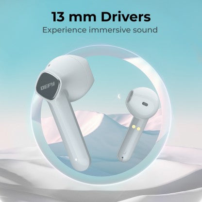 DEFY GRAVITY PRO WITH 13MM DRIVERS, ENC, UPTO 25 HRS PLAYBACK &AMP; BLUETOOTH V5.3 BLUETOOTH HEADSET  (FROST WHITE, IN THE EAR) [Like New]