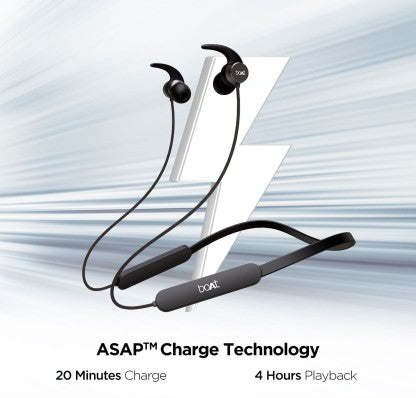 BOAT ROCKERZ 255F PRO WITH ASAP CHARGE AND UPTO 10 HOURS PLAYBACK BLUETOOTH HEADSET  (ACTIVE BLACK, IN THE EAR)