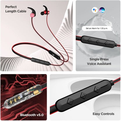 BOAT ROCKERZ 255F BLUETOOTH HEADSET  (RAGING RED, IN THE EAR)