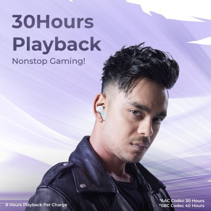 DEFY GRAVITY TURBO WITH LOW LATENCY FOR GAMING, 30 HOURS PLAYBACK, LED LIGHTS BLUETOOTH HEADSET  (TRANQUIL WHITE, IN THE EAR)