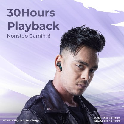 DEFY GRAVITY TURBO WITH LOW LATENCY FOR GAMING, 30 HOURS PLAYBACK, LED LIGHTS BLUETOOTH HEADSET  (INVINCIBLE BLACK, IN THE EAR) [Like New]