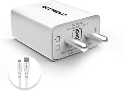GIZMORE QUICK CHARGE 2.4 A MOBILE GIZ PA602 PRO CHARGER WITH DETACHABLE CABLE  (WHITE, CABLE INCLUDED)