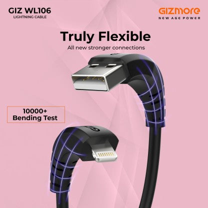 GIZMORE LIGHTNING CABLE 2.4 A 1 M GIZ WL106  (COMPATIBLE WITH MOBILE, TABLET, COMPUTER, BLACK, ONE CABLE)