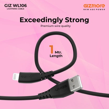 GIZMORE LIGHTNING CABLE 2.4 A 1 M GIZ WL106  (COMPATIBLE WITH MOBILE, TABLET, COMPUTER, BLACK, ONE CABLE)