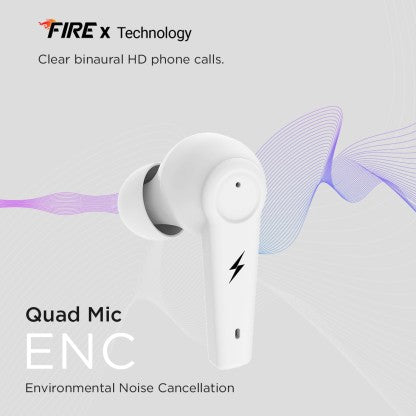 FIRE-BOLTT FIRE PODS POLARIS ANC ENC EARBUDS TWS, ABOUT 24H PLAYTIME, RGB LIGHTS BLUETOOTH HEADSET  (WHITE, TRUE WIRELESS)