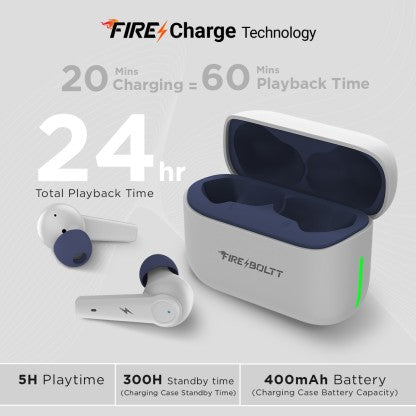 FIRE-BOLTT FIRE PODS POLARIS ANC ENC EARBUDS TWS, ABOUT 24H PLAYTIME, RGB LIGHTS BLUETOOTH HEADSET  (GREY, BLUE, TRUE WIRELESS)
