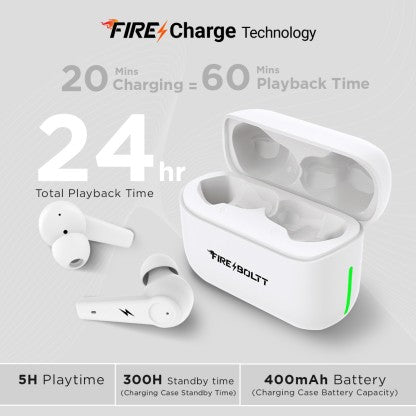FIRE-BOLTT FIRE PODS POLARIS ANC ENC EARBUDS TWS, ABOUT 24H PLAYTIME, RGB LIGHTS BLUETOOTH HEADSET  (WHITE, TRUE WIRELESS)