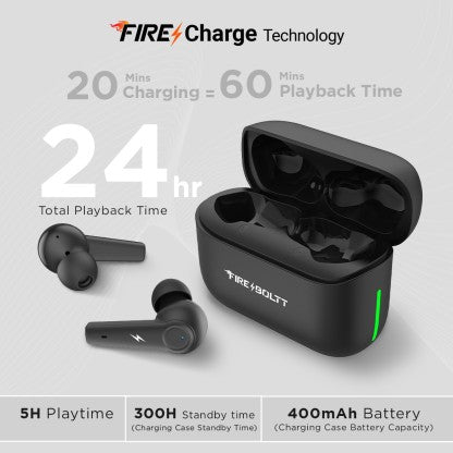 FIRE-BOLTT FIRE PODS POLARIS ANC ENC EARBUDS TWS, ABOUT 5H PLAYTIME, RGB LIGHTS BLUETOOTH HEADSET  (BLACK, TRUE WIRELESS)