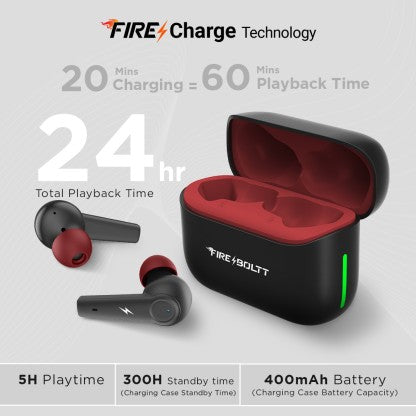 FIRE-BOLTT FIRE PODS POLARIS ANC ENC EARBUDS TWS, ABOUT 24H PLAYTIME, RGB LIGHTS BLUETOOTH HEADSET  (BLACK, RED, TRUE WIRELESS)
