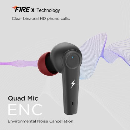 FIRE-BOLTT FIRE PODS POLARIS ANC ENC EARBUDS TWS, ABOUT 24H PLAYTIME, RGB LIGHTS BLUETOOTH HEADSET  (BLACK, RED, TRUE WIRELESS)