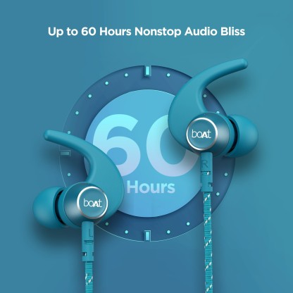 BOAT ROCKERZ 333 PRO WITH 60 HOURS BATTERY BLUETOOTH HEADSET  (TEAL GREEN, IN THE EAR)[Like New]