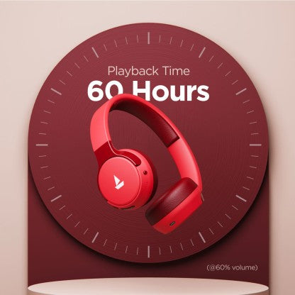 BOAT ROCKERZ 650 WITH 60 HOURS BATTERY BACKUP BLUETOOTH HEADSET  (RAGING RED, ON THE EAR)