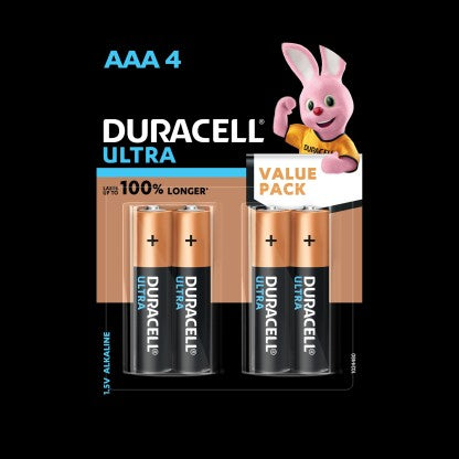 DURACELL ULTRA ALKALINE AAA   BATTERY  (PACK OF 4) [Like New]
