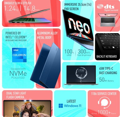 INFINIX INBOOK X1 NEO SERIES CELERON QUAD CORE - (8 GB/256 GB SSD/WINDOWS 11 HOME) XL22 THIN AND LIGHT LAPTOP  (14 INCH, COSMIC BLUE, 1.24 KG)