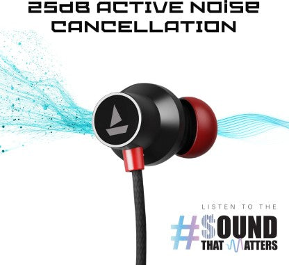 BOAT ROCKERZ 333ANC WITH CRYSTAL BIONIC SOUND,13MM DRIVERS &AMP;ACTIVE NOISE CANCELLATION BLUETOOTH HEADSET  (STELLAR BLACK, IN THE EAR)