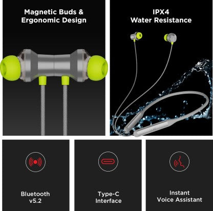 BOAT ROCKERZ 333ANC WITH CRYSTAL BIONIC SOUND,13MM DRIVERS &AMP;ACTIVE NOISE CANCELLATION BLUETOOTH HEADSET  (MOON GREY, IN THE EAR)