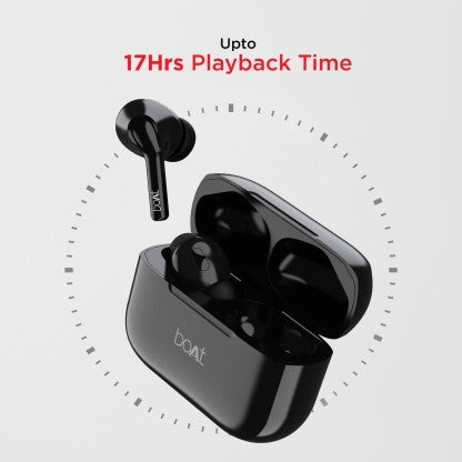 BOAT AIRDOPES 161 WITH ASAP CHARGE, 10MM DRIVERS AND 17 HOURS PLAYBACK BLUETOOTH HEADSET  (PEBBLE BLACK, TRUE WIRELESS)