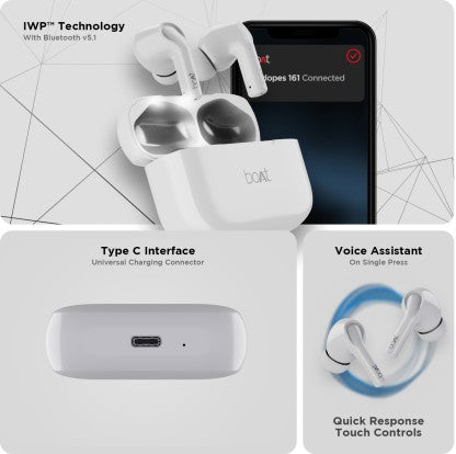 BOAT AIRDOPES 161 WITH ASAP CHARGE, 10MM DRIVERS AND 17-20 HOURS PLAYBACK BLUETOOTH HEADSET  (PEARL WHITE, TRUE WIRELESS)