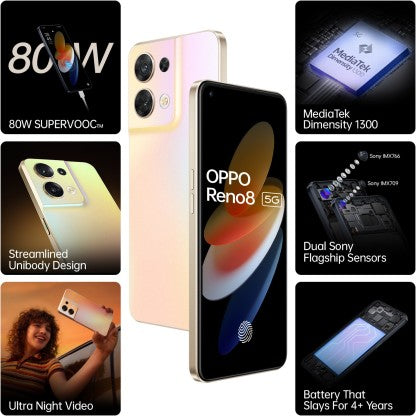 OPPO RENO8 5G (SHIMMER GOLD, 128 GB)  (8 GB RAM)[Like New]