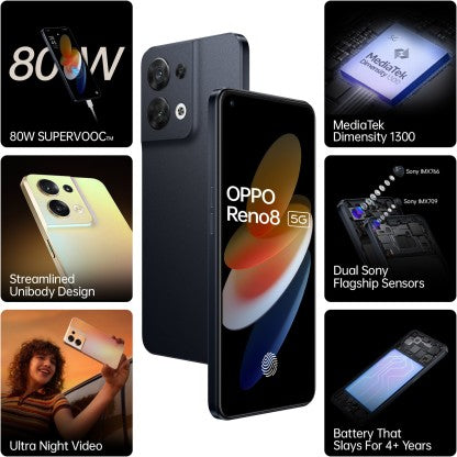 OPPO RENO8 5G (SHIMMER BLACK, 128 GB)  (8 GB RAM) [Like New]