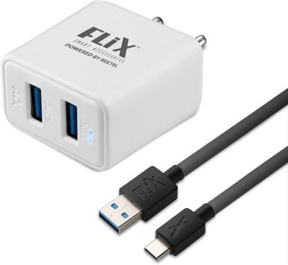 FLIX 12 W QUICK CHARGE 2.4 A MULTIPORT MOBILE (BEETEL) XWC-64D 12 W CHARGER WITH DETACHABLE CABLE  (WHITE, CABLE INCLUDED)
