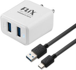 FLIX 12 W QUICK CHARGE 2.4 A MULTIPORT MOBILE (BEETEL) XWC-64D 12 W CHARGER WITH DETACHABLE CABLE  (WHITE, CABLE INCLUDED)