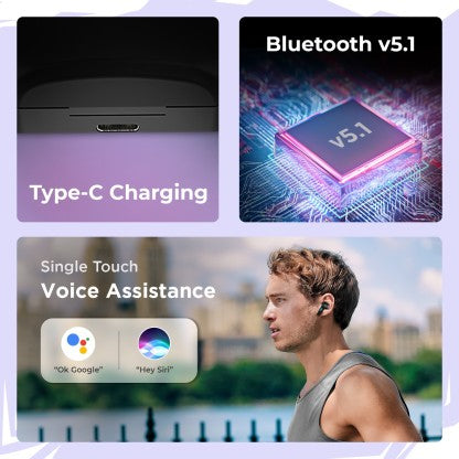DEFY GRAVITY TURBO WITH LOW LATENCY FOR GAMING, 30 HOURS PLAYBACK, LED LIGHTS BLUETOOTH HEADSET  (INVINCIBLE BLACK, IN THE EAR) [Like New]