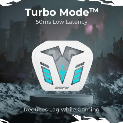 DEFY GRAVITY TURBO WITH LOW LATENCY FOR GAMING, 30 HOURS PLAYBACK, LED LIGHTS BLUETOOTH HEADSET  (TRANQUIL WHITE, IN THE EAR)