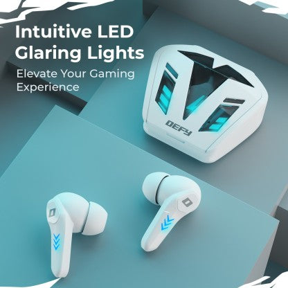 DEFY GRAVITY TURBO WITH LOW LATENCY FOR GAMING, 30 HOURS PLAYBACK, LED LIGHTS BLUETOOTH HEADSET  (TRANQUIL WHITE, IN THE EAR)