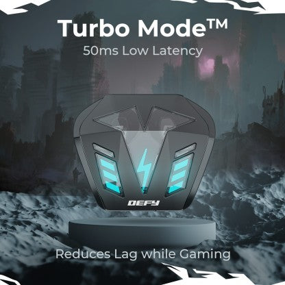DEFY GRAVITY TURBO WITH LOW LATENCY FOR GAMING, 30 HOURS PLAYBACK, LED LIGHTS BLUETOOTH HEADSET  (INVINCIBLE BLACK, IN THE EAR) [Like New]
