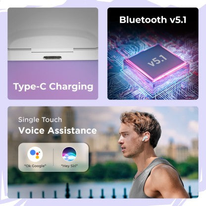DEFY GRAVITY TURBO WITH LOW LATENCY FOR GAMING, 30 HOURS PLAYBACK, LED LIGHTS BLUETOOTH HEADSET  (TRANQUIL WHITE, IN THE EAR)