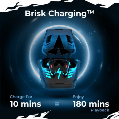 DEFY GRAVITY TURBO WITH LOW LATENCY FOR GAMING, 30 HOURS PLAYBACK, LED LIGHTS BLUETOOTH HEADSET  (INVINCIBLE BLACK, IN THE EAR) [Like New]