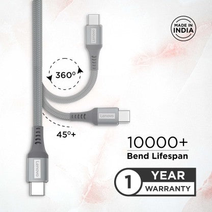 LENOVO USB TYPE C CABLE 1.2 M USB A TO TYPE-C TANGLE-FREE ARAMID FIBER BRAIDED CABLE WITH 4A FAST CHARGING  (COMPATIBLE WITH MOBILE, TABLET, GAMING CONSOLE, METALLIC GREY)