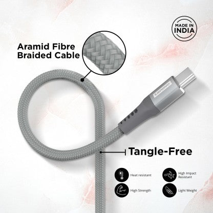 LENOVO USB TYPE C CABLE 1.2 M USB A TO TYPE-C TANGLE-FREE ARAMID FIBER BRAIDED CABLE WITH 4A FAST CHARGING  (COMPATIBLE WITH MOBILE, TABLET, GAMING CONSOLE, METALLIC GREY)