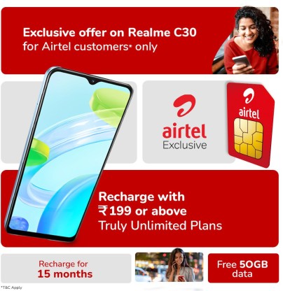 REALME C30 LOCKED WITH AIRTEL PREPAID (LAKE BLUE, 32 GB)  (3 GB RAM) [Like New]