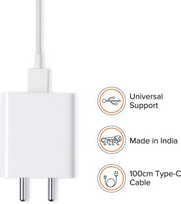 MI 33W SONICCHARGE 2.0 CHARGER COMBO FOR MI,REDMI,XIOMI DEVICES (TYPE C- CABLE INCLUDED)  (WHITE, CABLE INCLUDED)