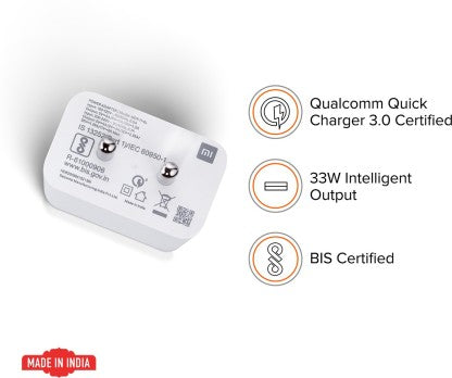 MI 33W SONICCHARGE 2.0 CHARGER COMBO FOR MI,REDMI,XIOMI DEVICES (TYPE C- CABLE INCLUDED)  (WHITE, CABLE INCLUDED)