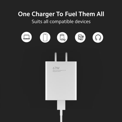 MI 67 W QUALCOMM 3.0 3 A MOBILE 34215 CHARGER WITH DETACHABLE CABLE  (WHITE, CABLE INCLUDED)