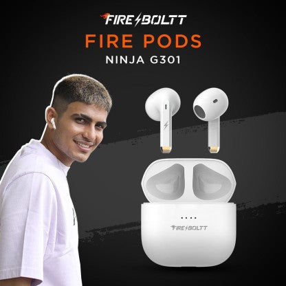 FIRE-BOLTT FIRE PODS NINJA G301 EARBUDS TWS HD CALLS, POWER BASS, IWP TECHNOLOGY BLUETOOTH HEADSET  (WHITE, TRUE WIRELESS)