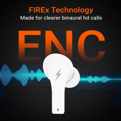 FIRE-BOLTT FIRE PODS NINJA PRO 403 EARBUDS TWS, ENC &AMP; GAMING, ULTRA CHARGE BLUETOOTH HEADSET  (WHITE, TRUE WIRELESS)