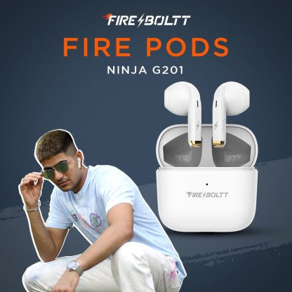 FIRE-BOLTT FIRE PODS NINJA G201 EARBUDS TWS IWP HD CALLS, QUICK CHARGE 24HRS PLAYBACK BLUETOOTH HEADSET  (WHITE, TRUE WIRELESS)
