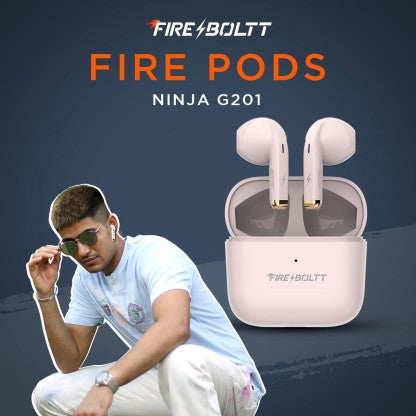 FIRE-BOLTT FIRE PODS NINJA G201 EARBUDS TWS IWP HD CALLS, QUICK CHARGE 24HRS PLAYBACK BLUETOOTH HEADSET  (PINK, TRUE WIRELESS)