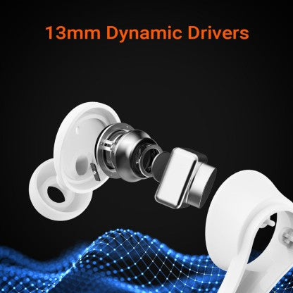 FIRE-BOLTT FIRE PODS NINJA PRO 403 EARBUDS TWS, ENC &AMP; GAMING, ULTRA CHARGE BLUETOOTH HEADSET  (WHITE, TRUE WIRELESS)