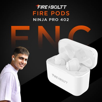 FIRE-BOLTT FIRE PODS NINJA PRO 403 EARBUDS TWS, ENC &AMP; GAMING, ULTRA CHARGE BLUETOOTH HEADSET  (WHITE, TRUE WIRELESS)