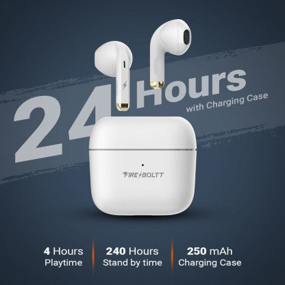 FIRE-BOLTT FIRE PODS NINJA G201 EARBUDS TWS IWP HD CALLS, QUICK CHARGE 24HRS PLAYBACK BLUETOOTH HEADSET  (WHITE, TRUE WIRELESS)