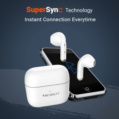 FIRE-BOLTT FIRE PODS NINJA G201 EARBUDS TWS IWP HD CALLS, QUICK CHARGE 24HRS PLAYBACK BLUETOOTH HEADSET  (WHITE, TRUE WIRELESS)