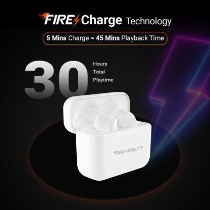 FIRE-BOLTT FIRE PODS NINJA PRO 403 EARBUDS TWS, ENC &AMP; GAMING, ULTRA CHARGE BLUETOOTH HEADSET  (WHITE, TRUE WIRELESS)