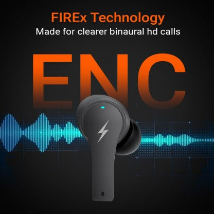 FIRE-BOLTT FIRE PODS NINJA PRO 403 EARBUDS TWS, ENC &AMP; GAMING, ULTRA CHARGE BLUETOOTH HEADSET  (BLACK, TRUE WIRELESS)