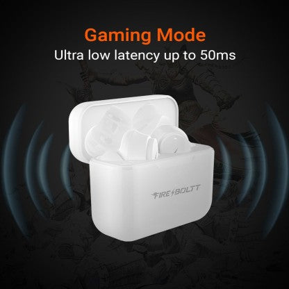 FIRE-BOLTT FIRE PODS NINJA PRO 403 EARBUDS TWS, ENC &AMP; GAMING, ULTRA CHARGE BLUETOOTH HEADSET  (WHITE, TRUE WIRELESS)